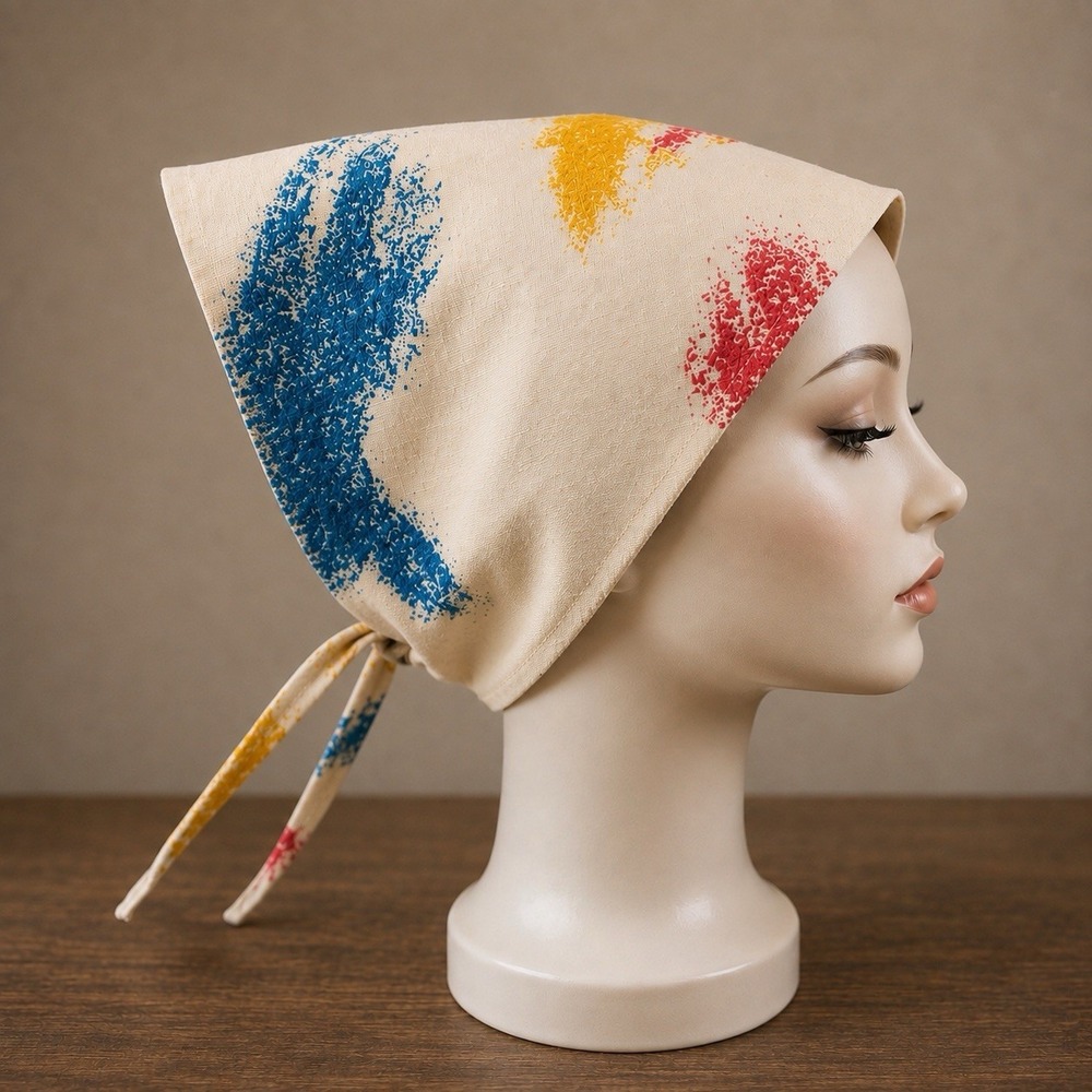 Vintage 1960s Triangle Head Scarf Kerchief Abstract Mod Colorful Tie Back